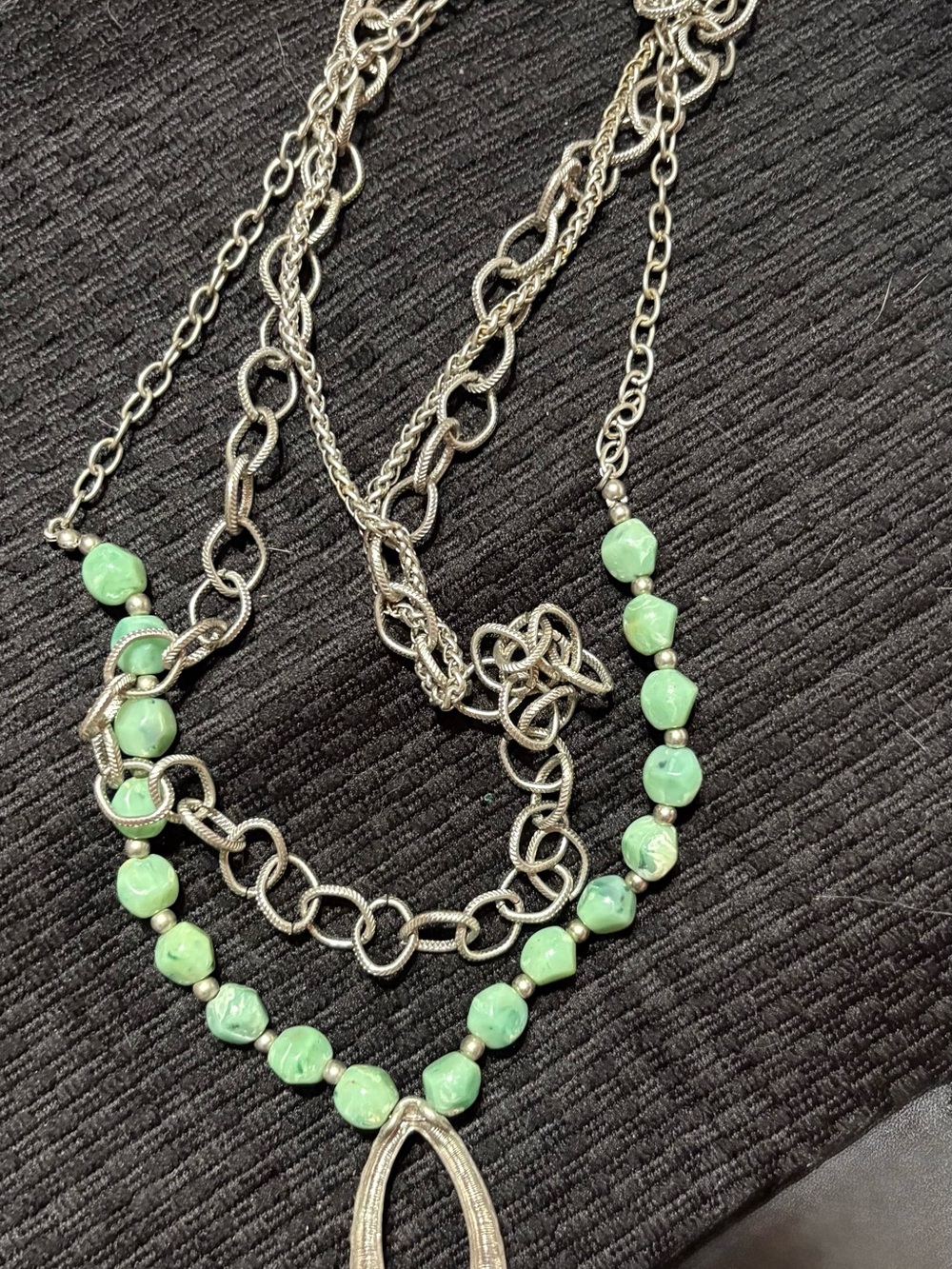 Silver Multi-Strand Necklace with Mint Green Beads - Women's Jewelry